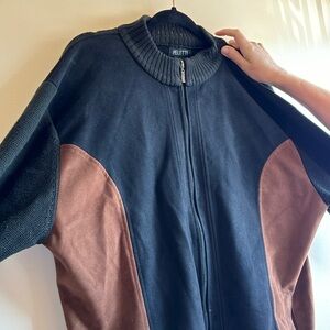 Men’s Peletti Zip-Up Stretch Sweater Jacket w/ Suede-Like Details size 2XL